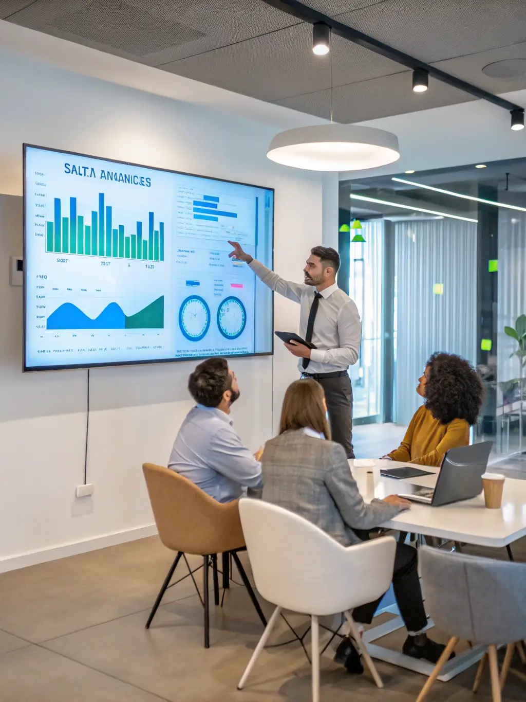 A data analyst presenting insights on a dashboard, highlighting data-driven decision-making for investment strategies.